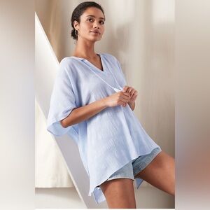 Banana Republic Light Blue Textured Linen Blend Poncho Blouse NWT